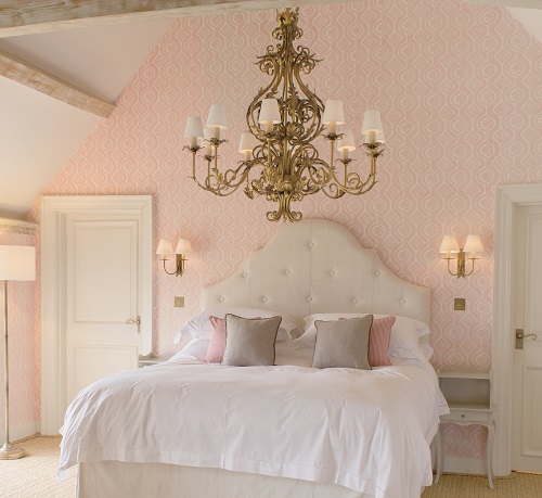 pink bedroom gold chandelier jim lawrence wall lights