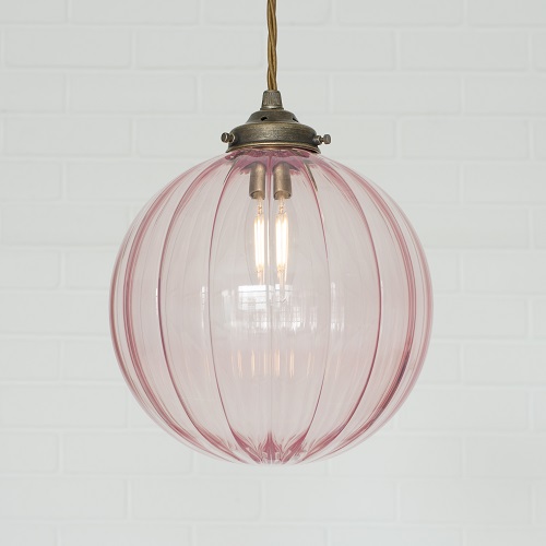 jim lawrence pendants dusky pink antiqued brass coloured glass